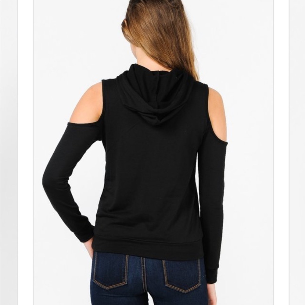 Love Cold Shoulder Cut Out Hoodie Sweatshirt - Picture 3 of 3